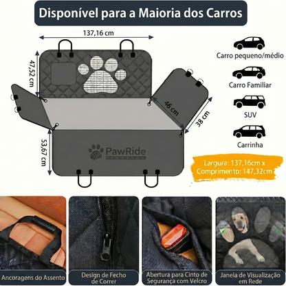 Medidas e características da capa protetora PawRide compatível com a maioria dos carros